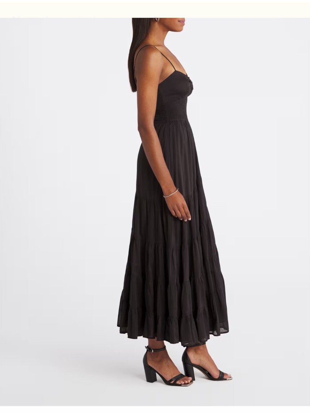Free People Black Sundrenched Smocked Waist Tiered Cotton Maxi Dress 🔮XL - Picture 6 of 10